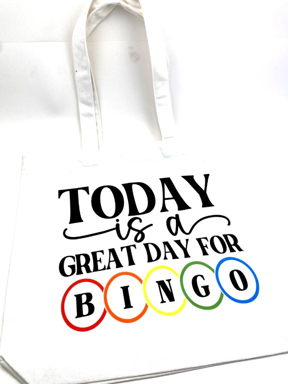 Bingo Tote Bag White Graphic Cotton Canvas Carry Handle 13.5x 13.5